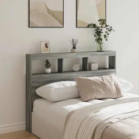 Bed headboard with LED light Sonoma gray 140x17x102 cm by vidaXL, Headboards and footboards - Ref: Foro24-839201, Price: 98,8...