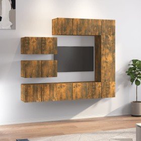 Set de muebles de TV 8 pzas madera contrachapada roble ahumado