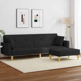 Sofá cama de 2 plazas con taburete tela negro