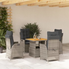 Set comedor de jardín 5 piezas con cojines ratán sintético gris