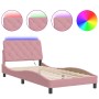 Pink velvet bed frame with LED lights 100x200 cm by vidaXL, Beds and slatted bases - Ref: Foro24-3213842, Price: 181,42 €, Di...