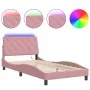 Pink velvet bed frame with LED lights 100x200 cm by vidaXL, Beds and slatted bases - Ref: Foro24-3213842, Price: 177,93 €, Di...