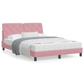 Estructura de cama con luces LED terciopelo rosa 140x190 cm