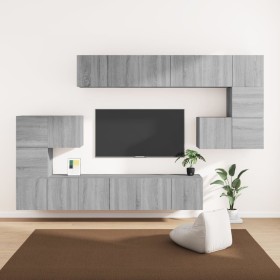 Set de muebles para TV 10 pzas madera contrachapada gris Sonoma
