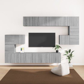 Set de muebles para TV 10 pzas madera contrachapada gris Sonoma