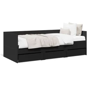 Lounger with drawers black engineered wood 90x190 cm by vidaXL, Beds and slatted bases - Ref: Foro24-3280826, Price: 207,59 €...