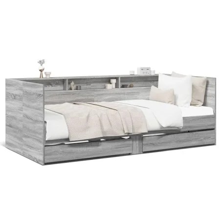 Sonoma gray engineered wood lounger with drawers 90x200 cm by vidaXL, Beds and slatted bases - Ref: Foro24-3280851, Price: 24...