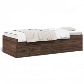 Lounger with brown oak engineered wood drawers 90x190 cm by vidaXL, Beds and slatted bases - Ref: Foro24-3280887, Price: 209,...