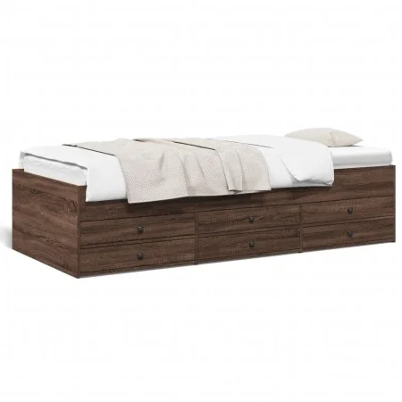Lounger with brown oak engineered wood drawers 90x190 cm by vidaXL, Beds and slatted bases - Ref: Foro24-3280887, Price: 209,...