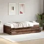 Lounger with brown oak engineered wood drawers 90x190 cm by vidaXL, Beds and slatted bases - Ref: Foro24-3280887, Price: 209,...