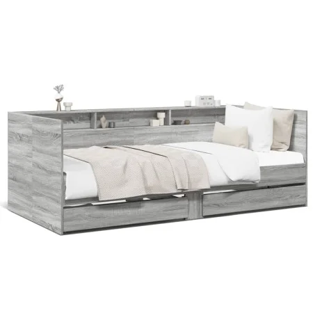 Sonoma gray engineered wood lounger with drawers 90x190 cm by vidaXL, Beds and slatted bases - Ref: Foro24-3280858, Price: 23...