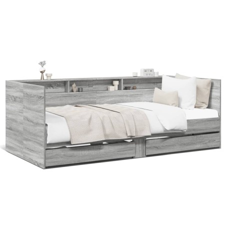 Tumbona con cajones madera ingeniería gris Sonoma 90x190 cm de vidaXL, Camas y somieres - Ref: Foro24-3280858, Precio: 220,63...