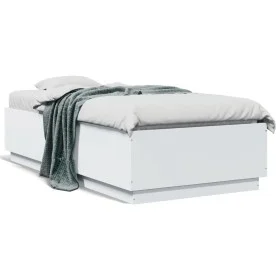 White engineered wood bed frame with LED 90x190 cm by vidaXL, Beds and slatted bases - Ref: Foro24-3209660, Price: 133,81 €, ...
