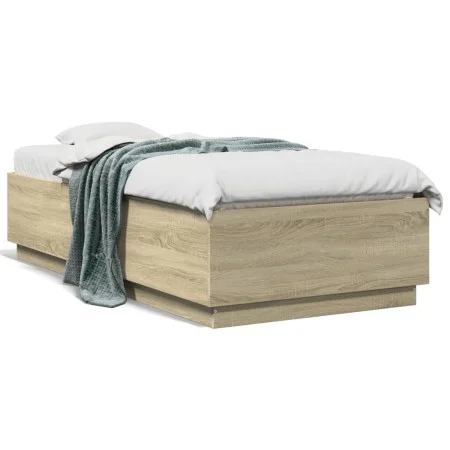Sonoma oak wood bed frame with LED lights 90x190 cm by vidaXL, Beds and slatted bases - Ref: Foro24-3209662, Price: 129,95 €,...