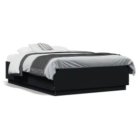 Black engineered wood bed frame 135x190 cm by vidaXL, Beds and slatted bases - Ref: Foro24-3209738, Price: 147,58 €, Discount: %