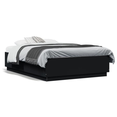 Black engineered wood bed frame 135x190 cm by vidaXL, Beds and slatted bases - Ref: Foro24-3209738, Price: 149,36 €, Discount: %