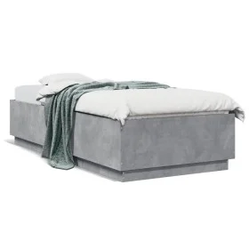 Concrete gray engineered wood bed frame 100x200cm by vidaXL, Beds and slatted bases - Ref: Foro24-3209719, Price: 115,16 €, D...