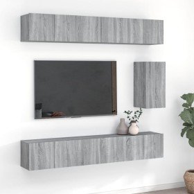 Set de muebles para TV 7 pzas madera contrachapada gris Sonoma