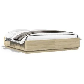 Sonoma oak engineered wood bed frame 200x200 cm by vidaXL, Beds and slatted bases - Ref: Foro24-3209676, Price: 163,41 €, Dis...