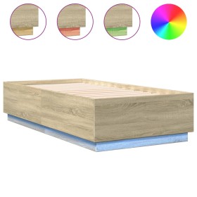 Estructura cama con luces LED madera roble Sonoma 75x190 cm