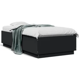 Black engineered wood bed frame 75x190 cm by vidaXL, Beds and slatted bases - Ref: Foro24-3209759, Price: 109,19 €, Discount: %