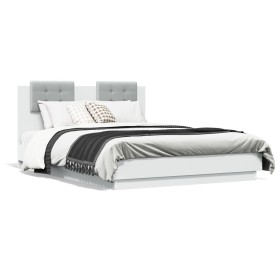 White engineered wood bed frame with headboard 140x190cm by vidaXL, Beds and slatted bases - Ref: Foro24-3209947, Price: 194,...