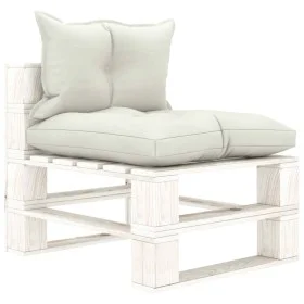 Central pallet sofa for garden made of wood with beige cushions by vidaXL, Outdoor sofas - Ref: Foro24-3052422, Price: 87,65 ...