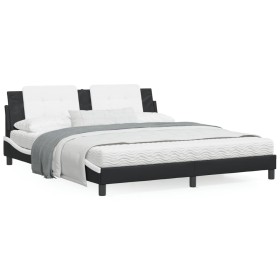 Estructura de cama con luz LED cuero PE negro blanco 180x200 cm