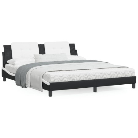 Bed frame with LED light PE leather black white 180x200 cm by vidaXL, Beds and slatted bases - Ref: Foro24-3214129, Price: 23...