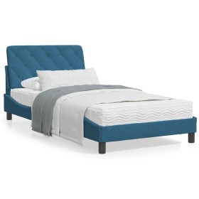 Estructura de cama con cabecero terciopelo azul 100x200 cm