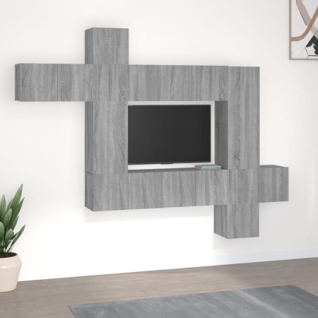 Set de muebles para TV 10 pzas madera contrachapada gris Sonoma