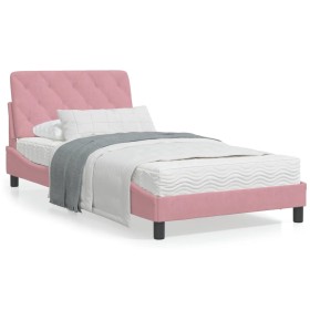 Cama con colchón terciopelo rosa 100x200 cm