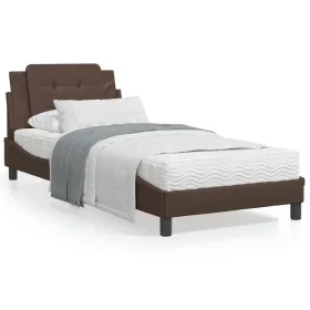 Bed frame with LED lights brown synthetic leather 90x200 cm by vidaXL, Beds and slatted bases - Ref: Foro24-3214084, Price: 1...
