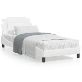 Estructura de cama con cabecero cuero sintético blanco 90x200cm