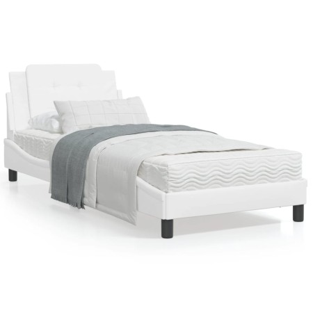 Bed frame with headboard white synthetic leather 90x200cm by vidaXL, Beds and slatted bases - Ref: Foro24-3208157, Price: 140...
