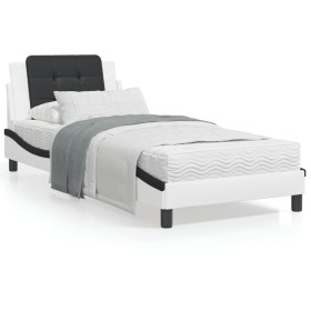 Estructura de cama con cabecero cuero sintético blanco y negro