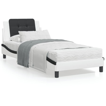 Cama con colchón cuero sintético blanco y negro 90x200 cm de vidaXL, Camas y somieres - Ref: Foro24-3208844, Precio: 265,55 €...