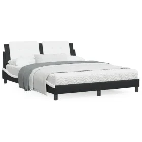 Bed with black and white synthetic leather mattress 160x200 cm by vidaXL, Beds and slatted bases - Ref: Foro24-3208878, Price...
