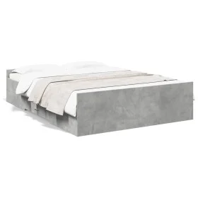 Concrete gray engineered wood bed with drawers 135x190 cm by vidaXL, Beds and slatted bases - Ref: Foro24-3280317, Price: 139...