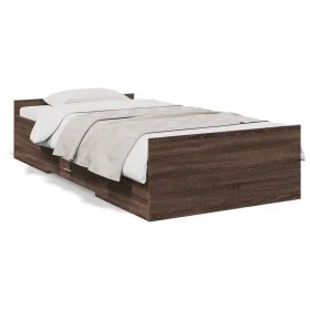 Oak brown engineered wood bed with drawers 100x200 cm by vidaXL, Beds and slatted bases - Ref: Foro24-3280334, Price: 142,59 ...