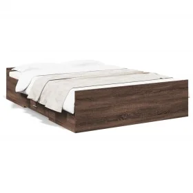 Oak brown engineered wood bed with drawers 135x190 cm by vidaXL, Beds and slatted bases - Ref: Foro24-3280320, Price: 143,51 ...