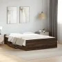 Oak brown engineered wood bed with drawers 135x190 cm by vidaXL, Beds and slatted bases - Ref: Foro24-3280320, Price: 143,51 ...