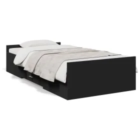 Black engineered wood bed with drawers 100x200 cm by vidaXL, Beds and slatted bases - Ref: Foro24-3280329, Price: 140,08 €, D...