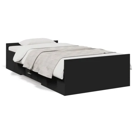 Schwarzes Holzwerkstoffbett mit Schubladen 100x200 cm von vidaXL, Betten und Lattenroste - Ref: Foro24-3280329, Preis: 140,07...
