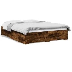 Smoked oak engineered wood bed with drawers 150x200 cm by vidaXL, Beds and slatted bases - Ref: Foro24-3280381, Price: 193,72...