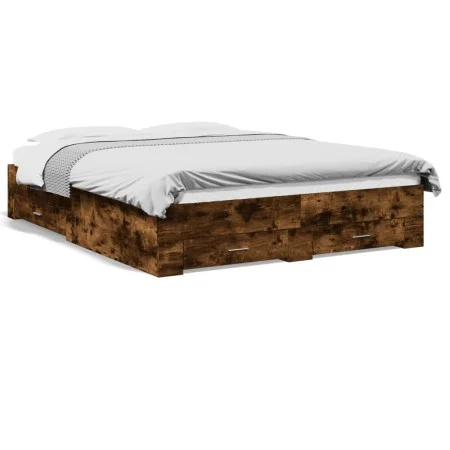 Smoked oak engineered wood bed with drawers 150x200 cm by vidaXL, Beds and slatted bases - Ref: Foro24-3280381, Price: 193,72...