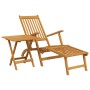 Silla de jardín con reposapiés y mesita madera maciza de acacia