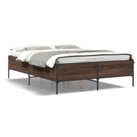 Engineered wood bed frame oak brown metal 120x190 cm by vidaXL, Beds and slatted bases - Ref: Foro24-3279821, Price: 141,88 €...