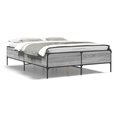 Estructura cama madera ingeniería metal gris Sonoma 160x200 cm de vidaXL, Camas y somieres - Ref: Foro24-3279790, Precio: 150...