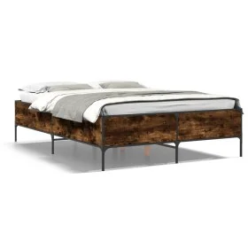 Engineered wood bed frame metal smoked oak 140x200cm by vidaXL, Beds and slatted bases - Ref: Foro24-3279799, Price: 144,00 €...